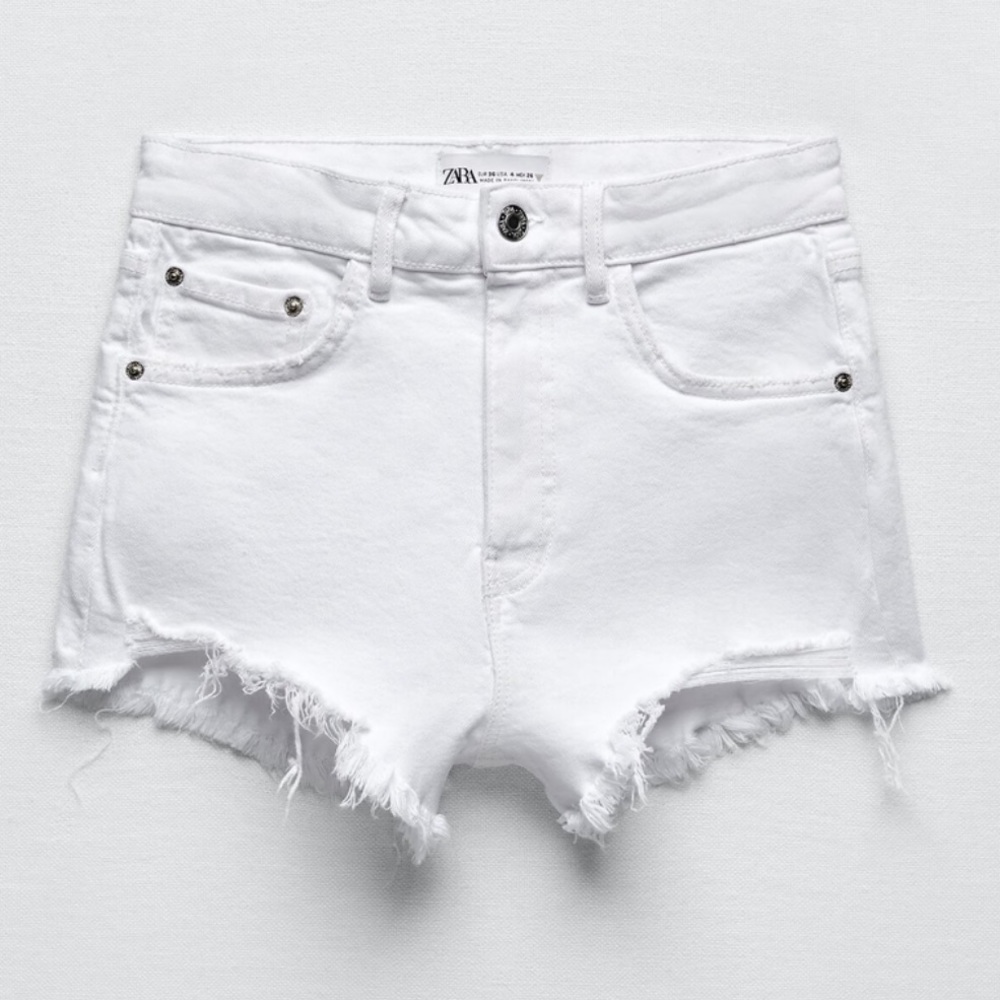 Zara high-waisted white denim shorts